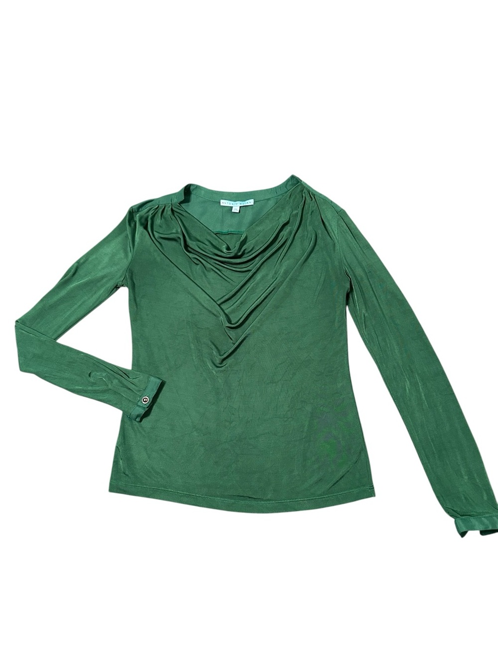 Antonio Melani Top Size XS Emerald Green Draped Neck Long-Sleeve Top Silky Knit